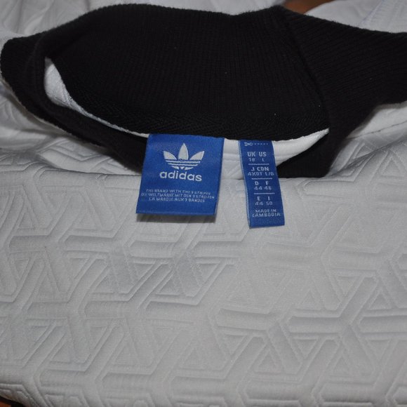 Adidas Trefoil Logo Originals White Sweater Textured, Mock Neck. Pull-over L - Picture 6 of 6